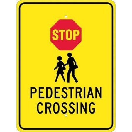 NMC Stop Pedestrian Crossing Sign, 18" W, 24" H, Aluminum, Retroreflective Grade: Engineer TM172J